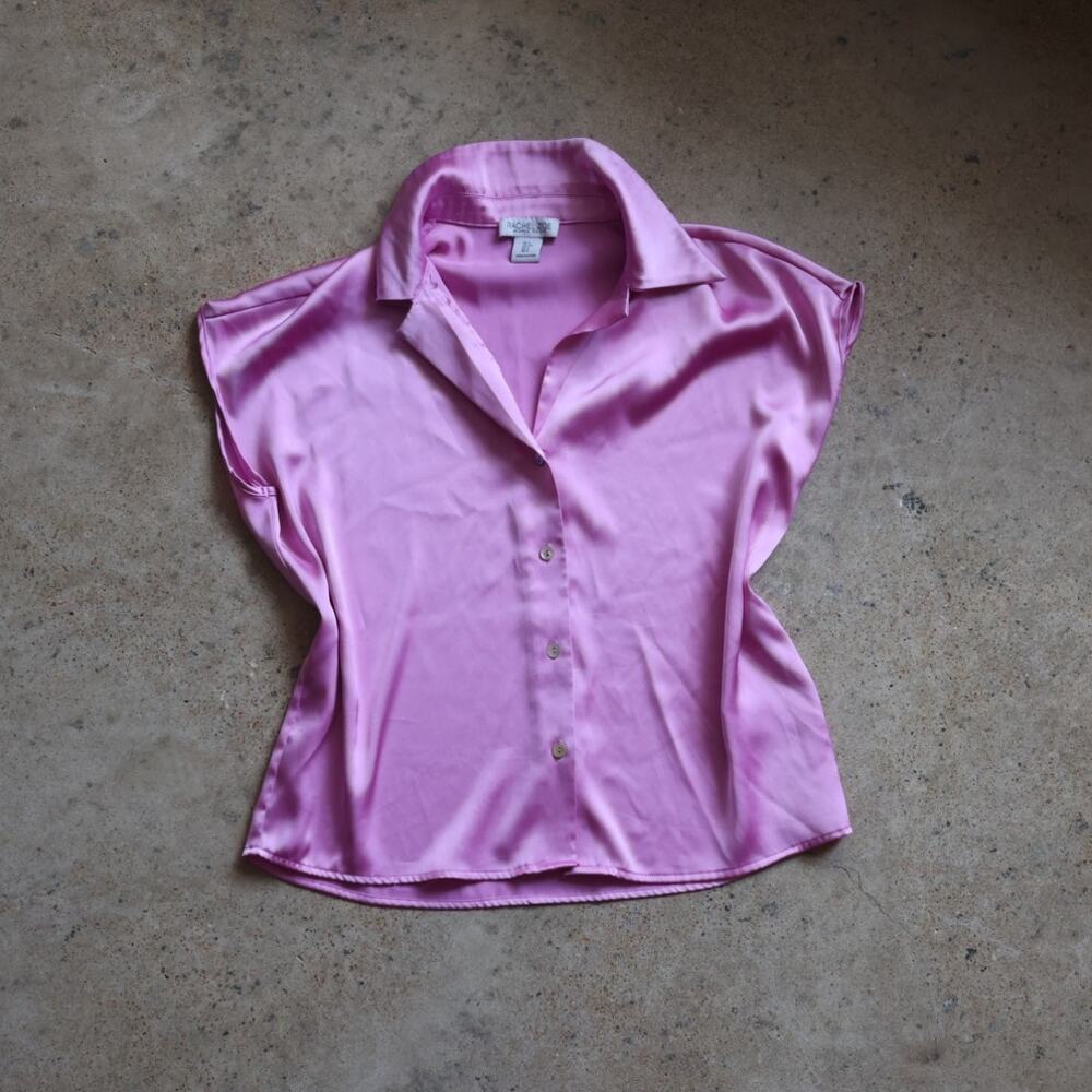 Rachel Zoe Pink Satin Button Front Blouse Y2K Barbiecore Top